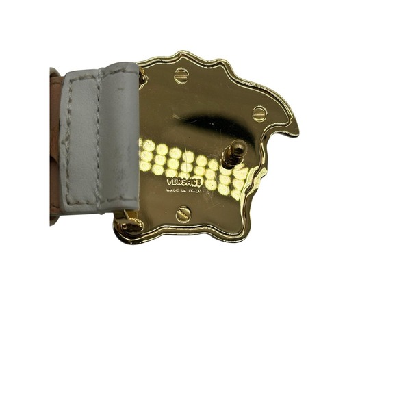 Versace Medusa Head Belt White Leather Gold Studded Made in Italy Size 90/36 - Picture 4 of 9